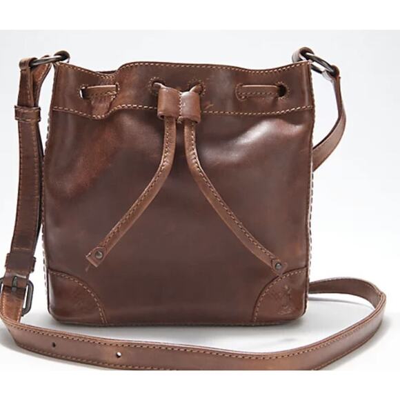 Frye Leather Melissa Drawstring Bucket Bag Cognac color B000498 - Picture 1 of 7